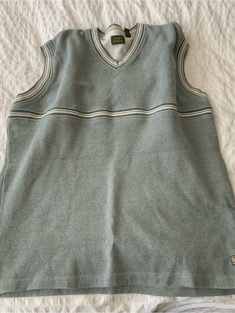 Wrangler Men's Light Blue V-Neck Sweater Vest with White Stripe